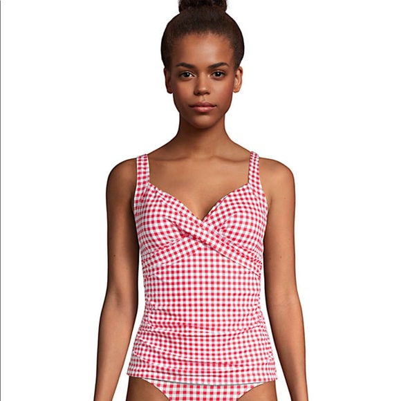 Lands End Tankini red gingham top - Picture 3 of 4